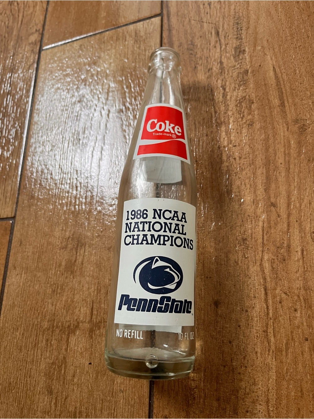 Collectible 1986 NCAA Penn State National Champions Empty Glass Coke Bottle